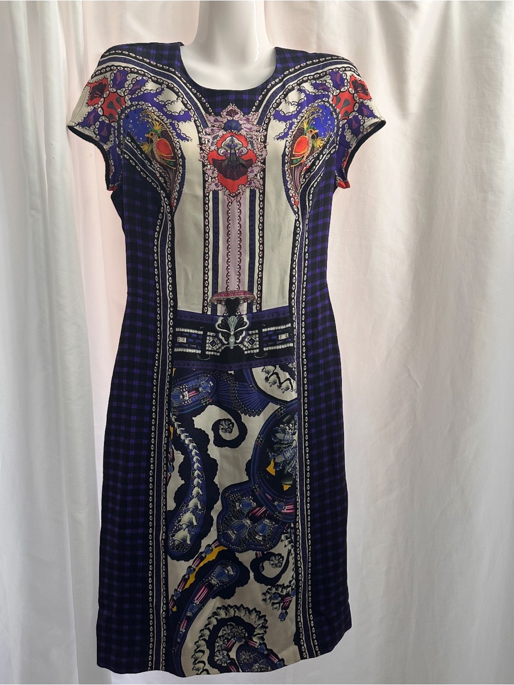 MARY KATRANTZOU Purple Multicolor Printed Midi Shift Dress